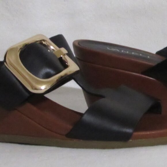 NEW Ladies VANELI Black Leather Sandals Slides Heels Shoes 9 N 9 N Orig $195 - Picture 5 of 7